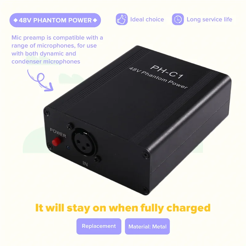 BNVN-PH-C1 ميكروفون Preamp 48 فولت قوة فانتوم مدمجة عالية الكسب ميكروفون معزز الميكروفونات معدات تسجيل الموسيقى