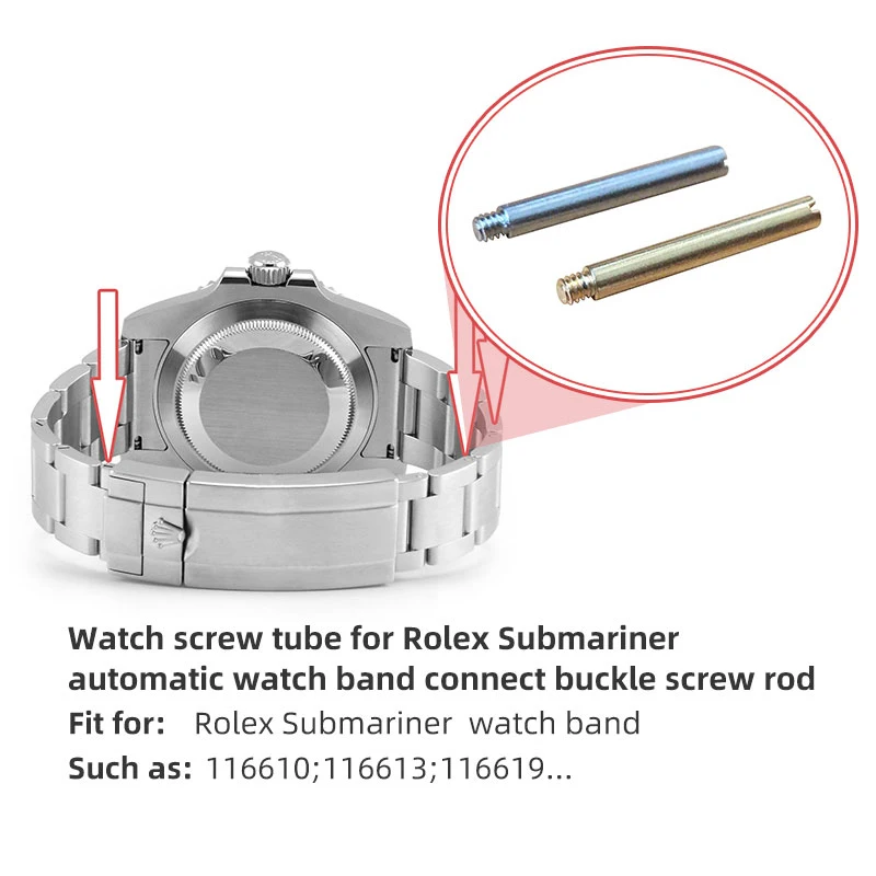 Solid Steel Strap Connect Buckle Screw Rod Watch Band Screw Link Pin Replacement  for Rolex SUB Submariner Automatic Watch