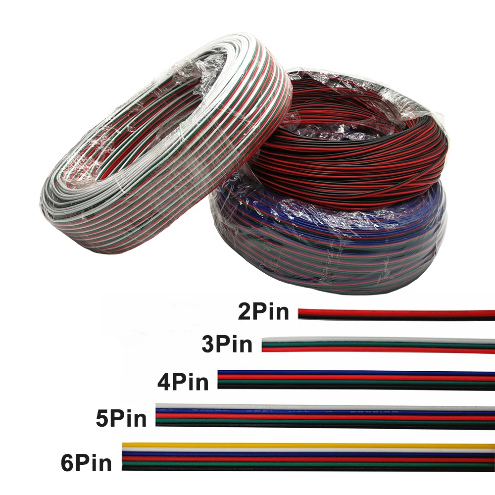 

22AWG Electric Wire Flexible 2Pin 3Pin 4Pin 5Pin 6Pin Led Power Cable For WS2812 WS2815 5050 RGB CCT Strip Light Solid Extension