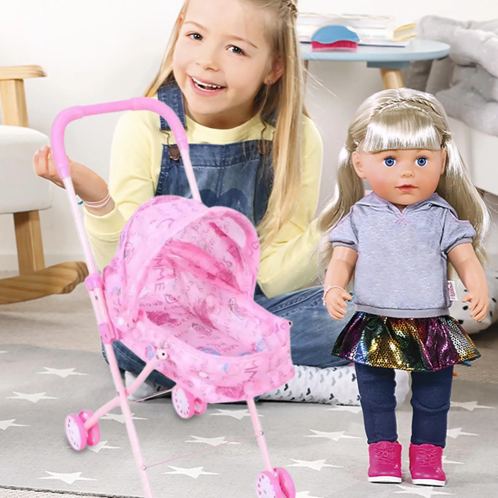 Игрушечная коляска для ролевых игр, коляска с навесом, складная коляска для детей, для мальчиков и девочек, для дома, путешествий, вечеринки, дня рождения, школы