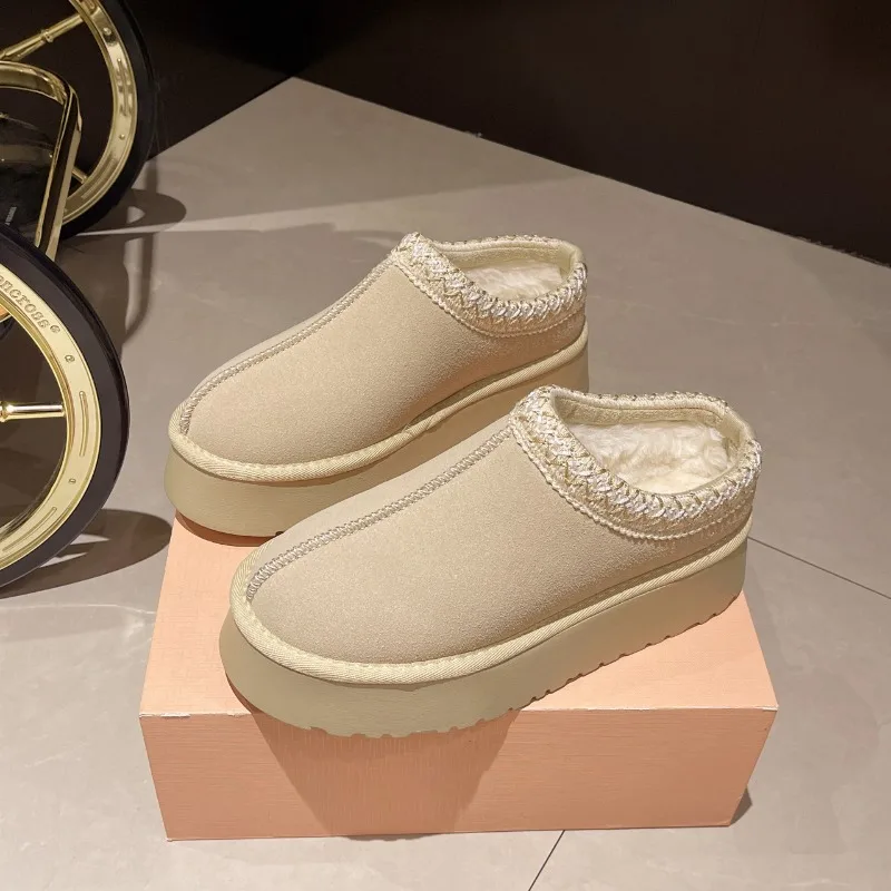 أحذية الثلوج النساء 2026 شتاء جديد قصير الكشمير الدافئة سميكة سوليد أحذية دون الكعب الصوف نصف النعال أحذية قطنية نسائية #5