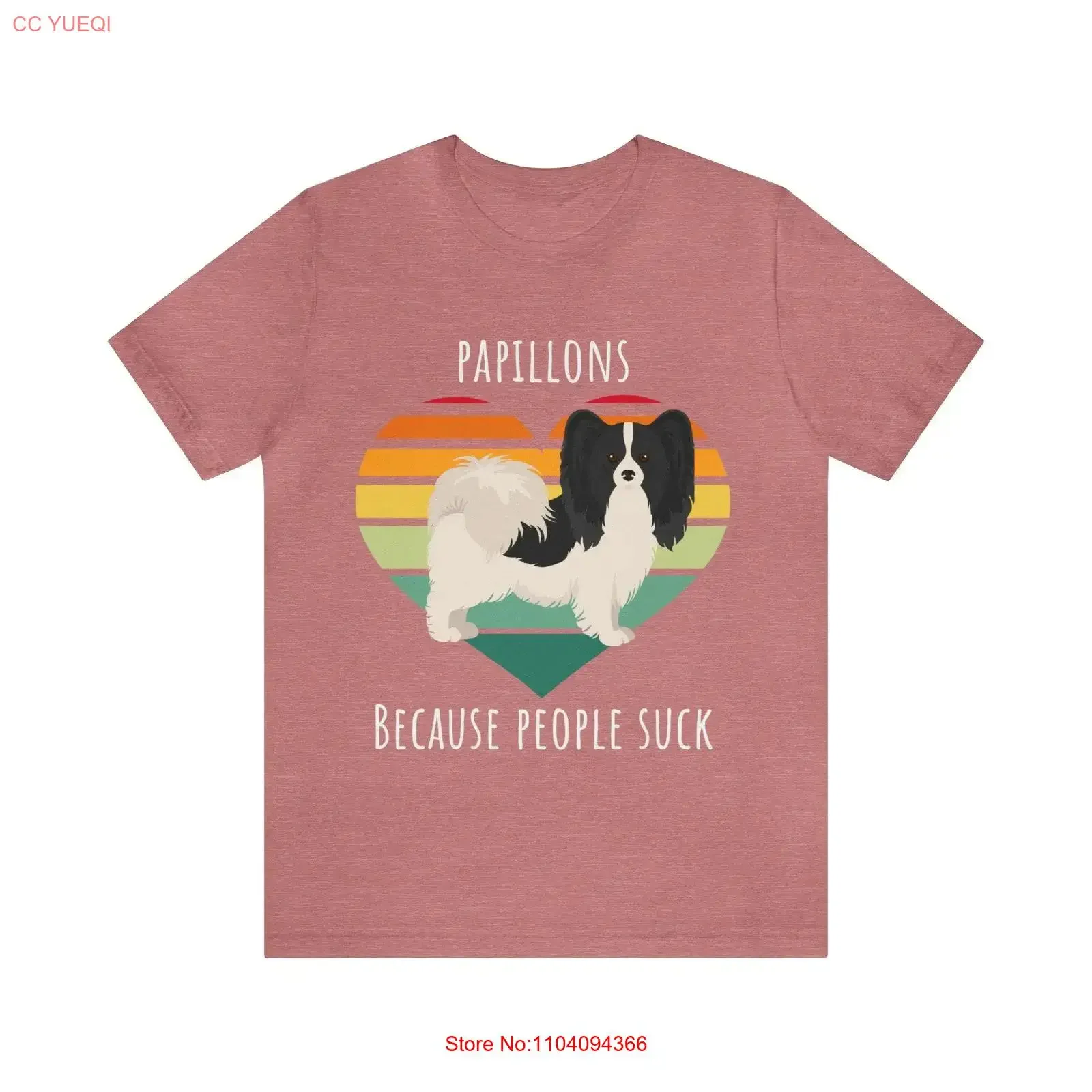 

Papillons Because People Suck Women's T Shirt Dog Lover to Mom Funny Retro SunseT vintage Washed Soft Casual Slightly Unisex