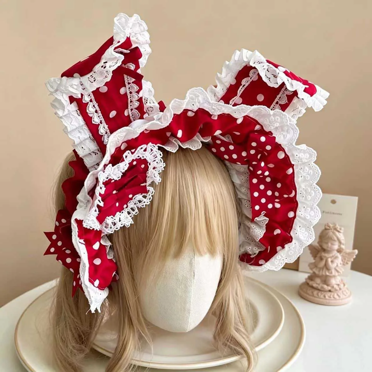 Sweet Lolita Rabbit Ear Headband Lace Ruffle Bow Ribbon Hair KC Vintage Gothic Women Cosplay Party Hair Accessories