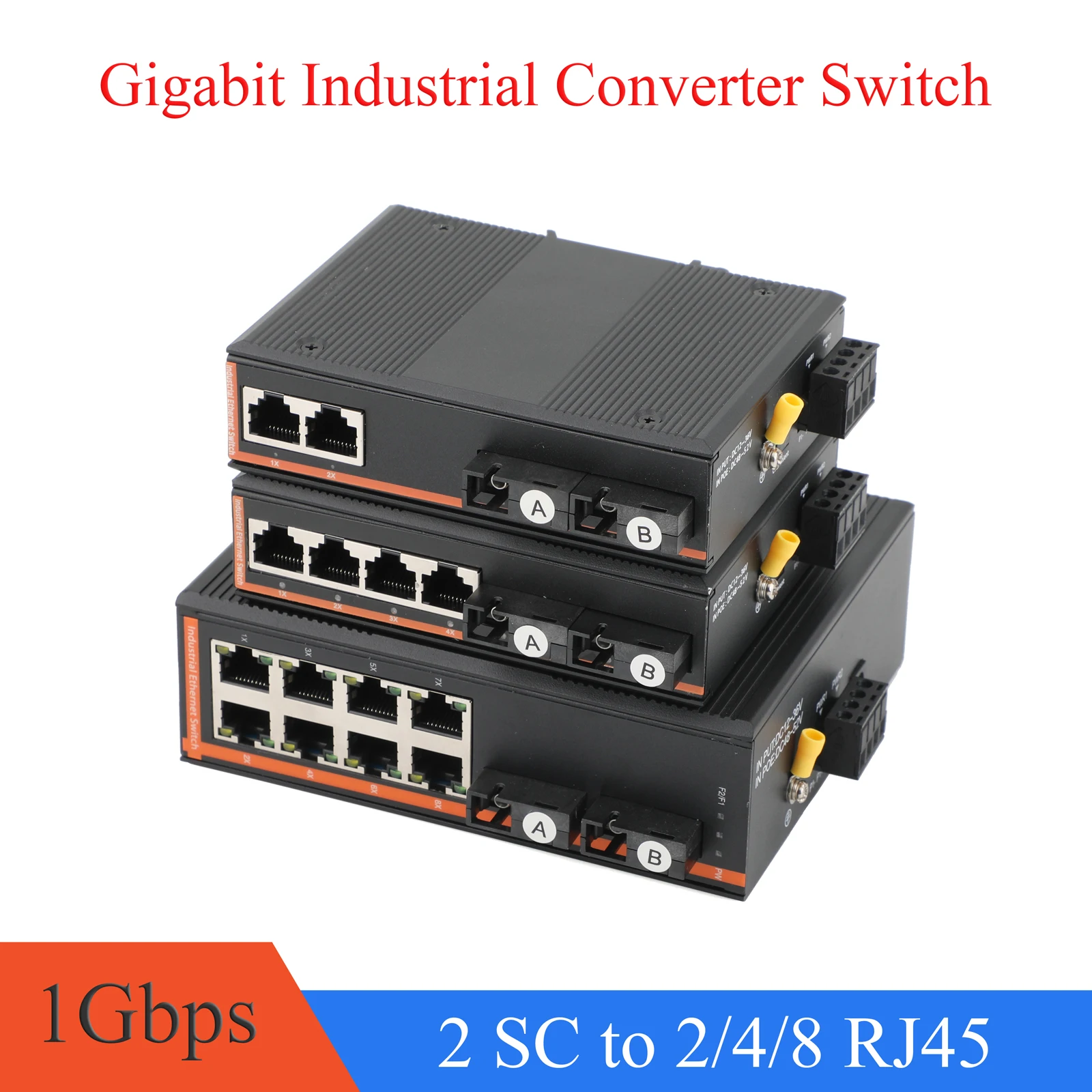 1 قطعة جهاز الإرسال والاستقبال الصناعي جيجابت 10/100/1000Mbps وضع واحد 20 كجم 2 الألياف UPC/APC SC A + B نهاية إلى 2/4/8 منافذ RJ45