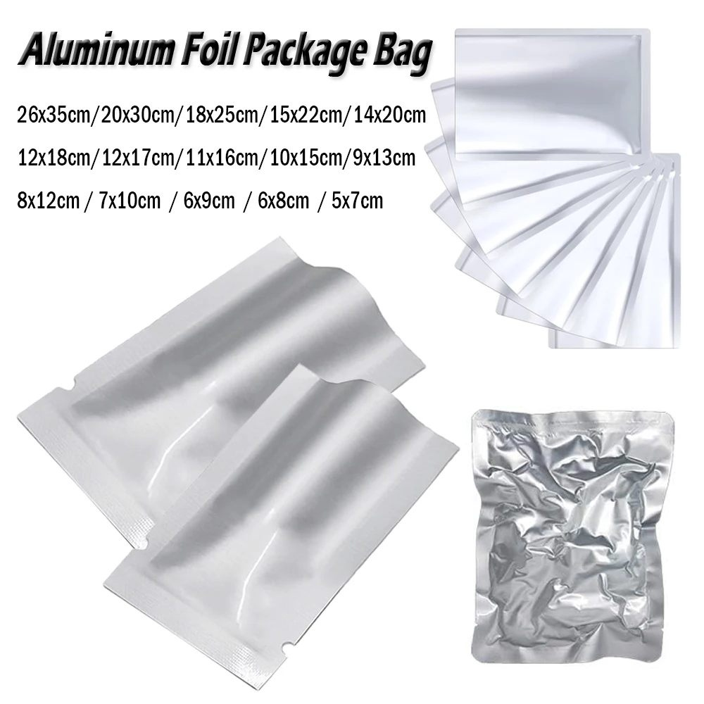 10–200 Stück Vakuumversiegelungsfolienbeutel, silberfarben zur Aufbewahrung, wärmeversiegelbare Aluminiumfolienbeutel, Vakuumbeutel für Kaffee, Gewürze, Pulver
