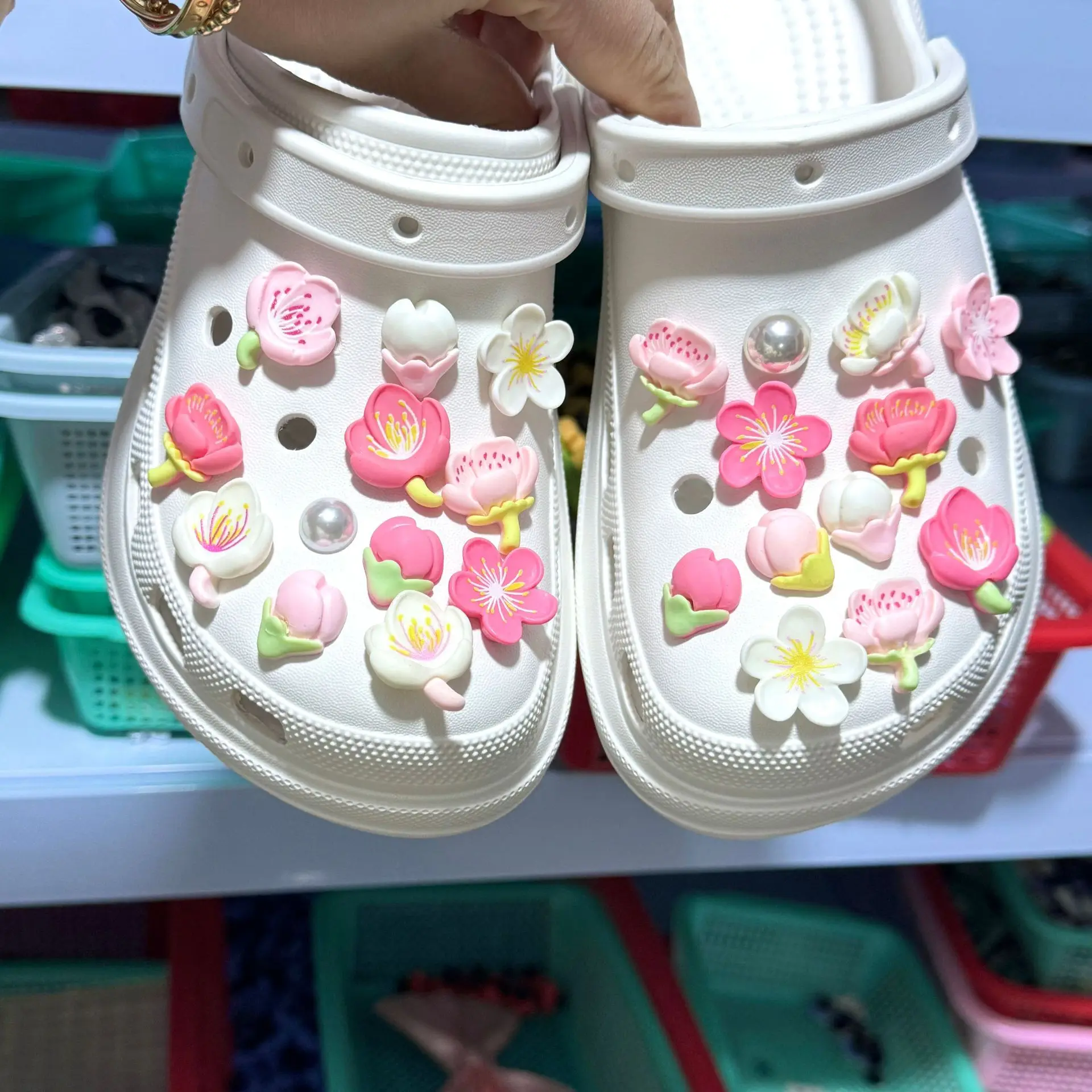 

Colorful Cherry Blossoms Hole Shoe Charms Decorations Huaguduo Petal Shoes Buckle DIY 3D Hole Shoe Accessories