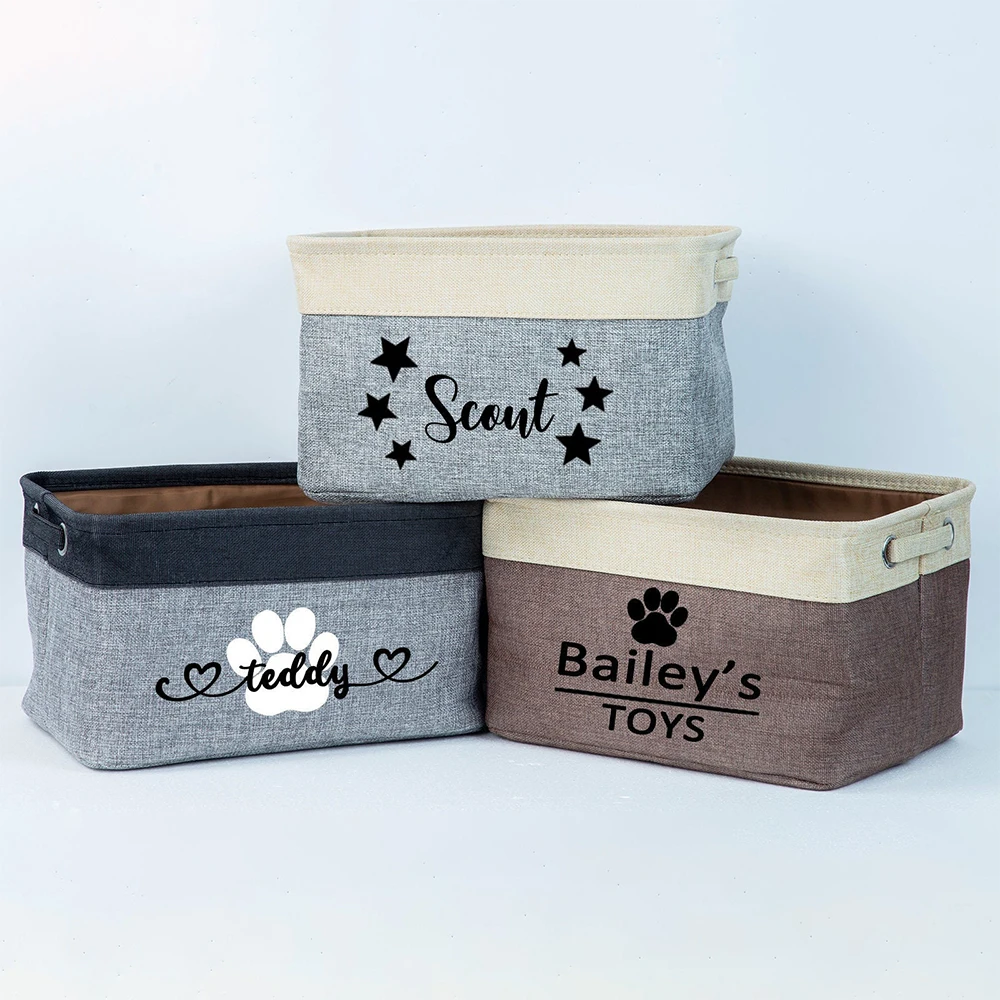 Personalized Pet Toy Storage Basket, Free Print ID, Custom Name, Dog, Cat Foldable Box for Clothes, Pet Accessories Supplies