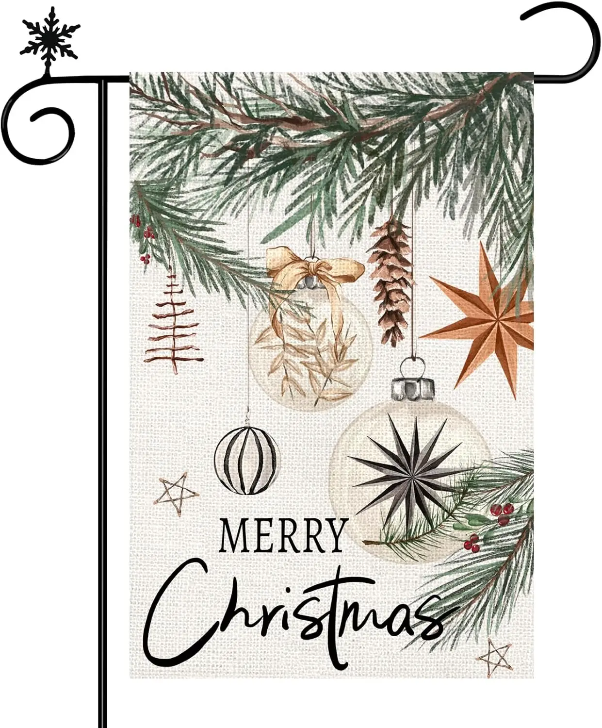 Christmas Garden Flag, Xmas Balls Pine Leaves Double Sided Burlap Winter Holiday Yard Flag for Home Farmhouse Porch Lawn Out zzo