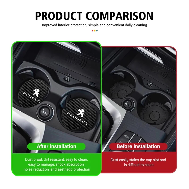 2Pcs Car Waterproof Coaster Non Slip Water Cup Pad Mat For Peugeot 408 4008 308 3008 Rifter 5008 508 2008 208 301 RCZ 407 108