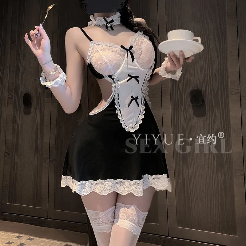 

New sexy lingerie pure lust sweet lace sexy maid uniform seduction cosplay pajama set 1228