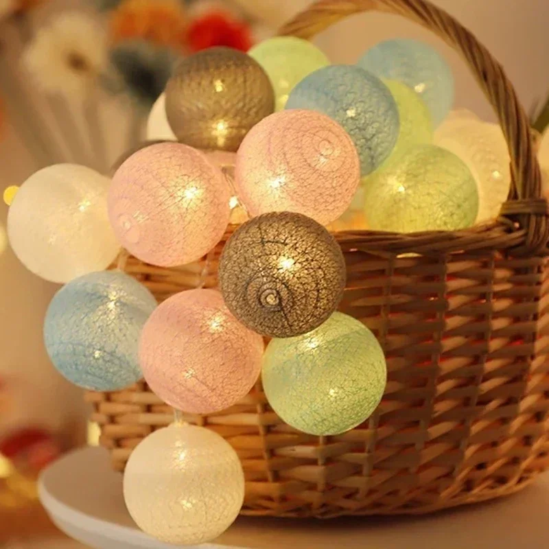 LED Cotton Rattan Ball Lighting Strings Fairy Garland String Lights Wedding Party Christmas Outdoor Garden Decoration Lamp Bulb