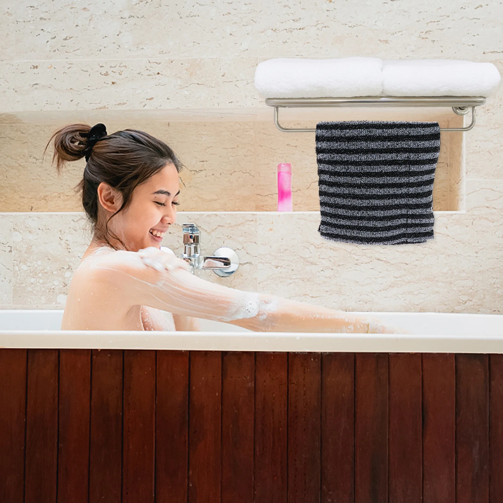 

2pcs Bath Wash Towel Exfoliating Back Scrubber With Long Strap Deep Cleaning Shower Tool Travel Friendly Rubbing Towel