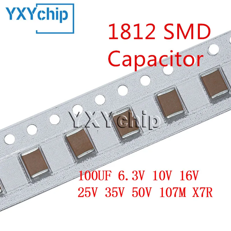 Capacitor cerâmico multicamadas, microplaqueta de SMD, 1812, 100UF, 6.3V, 10V, 16V, 25V, 35V, 50V, 107M, X7R, 10 PCes