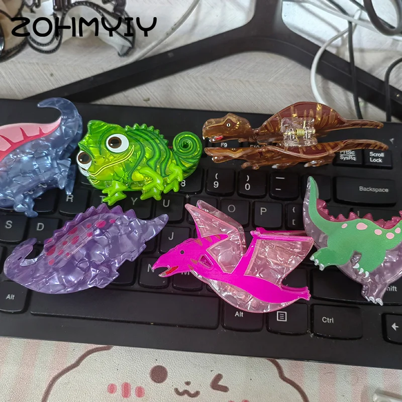 Colorful Dinosaur Hair Claw Funny Chameleon Crab Hair Clip Cute Acetate Claw Clips Hair Accessories For Women Girls