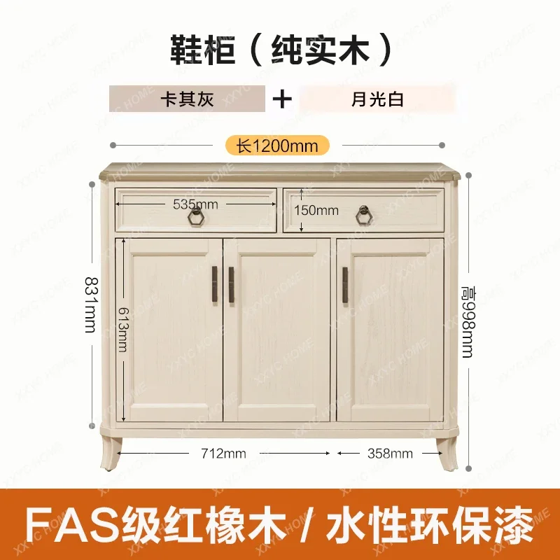 American pure solid wood log white shoe cabinet entrance storage locker