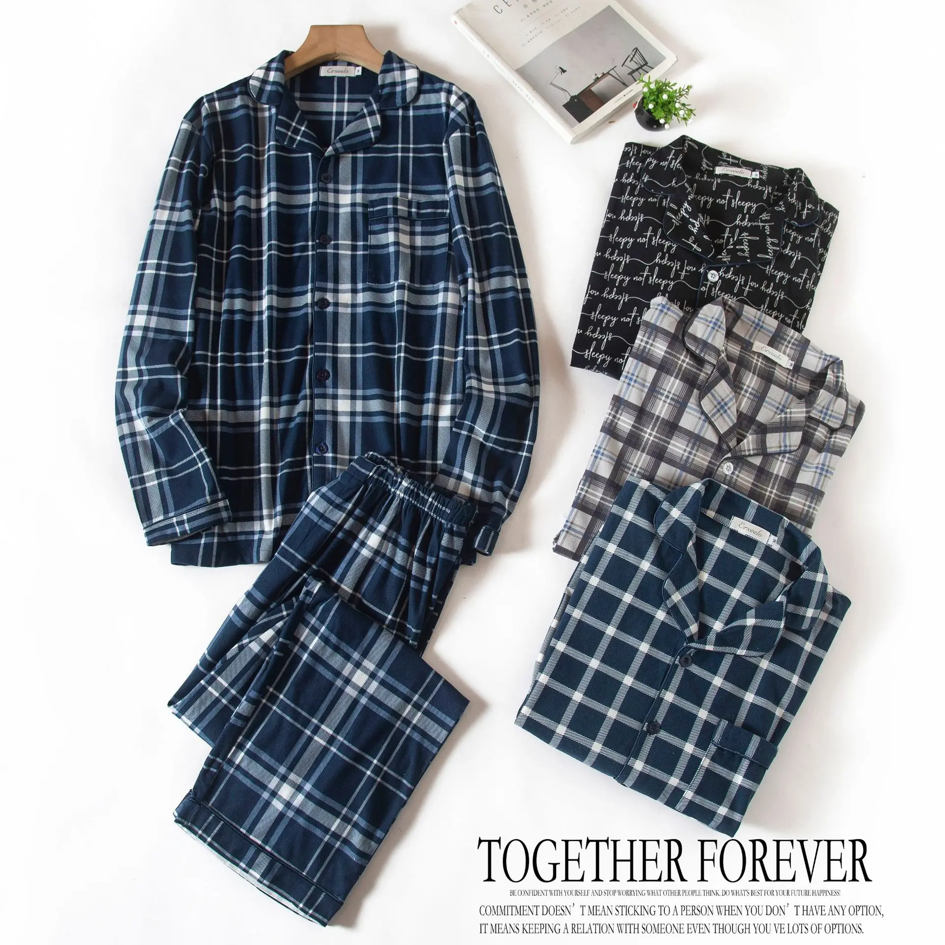 

Plus size Fashion Plaid pajamas sets mens winter keep warm brushed Flannel casual pyjamas homewear sleepwear men ZTM