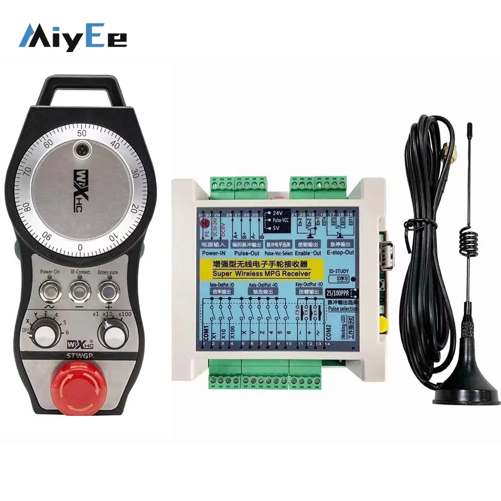STWGP 6-Axis CNC MPG Wireless Handwheel E-Stop Manual Pulse Generator + Receiver for SIEMENS MITSUBISHI FANUC FAGOR