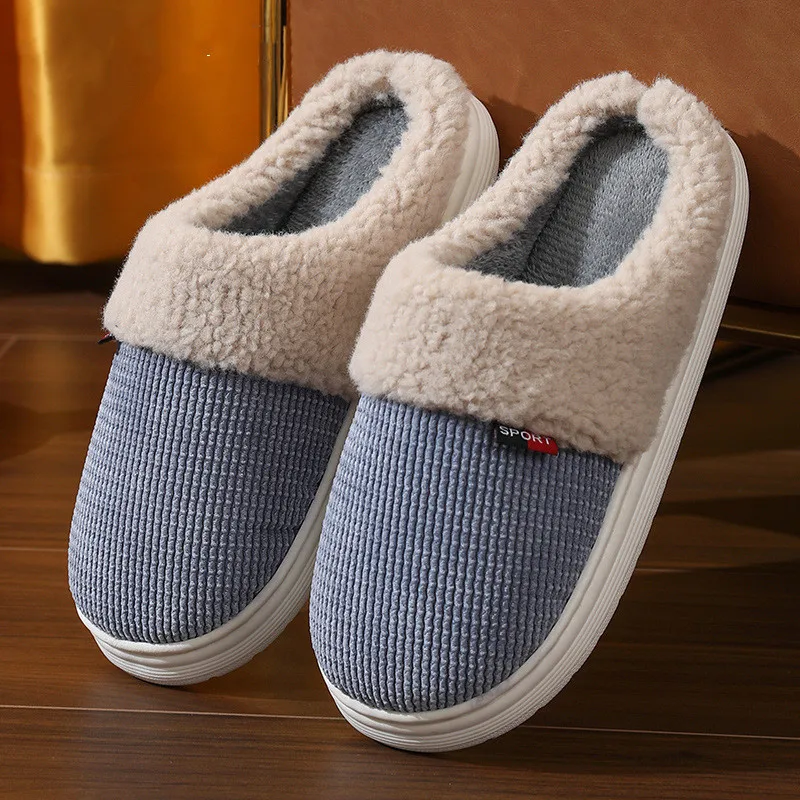 

Big Size 36-47 Men Autumn Winter Slippers Indoor Outdoor Warm Cotton Shoes Non Slip Comfort Home Furry Slides Couple Flats