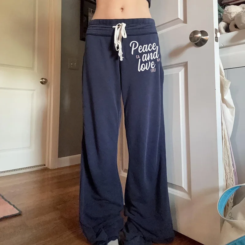 Pantaloni a gamba dritta Dstring stampati casual Pantaloni Dstring comodi da donna Retro Sle Fibra di poliestere Vita l