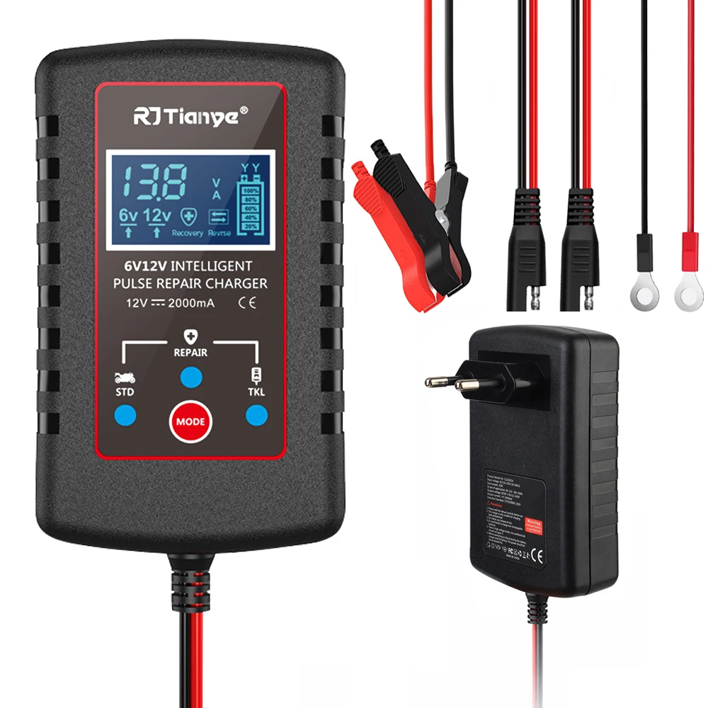 

Multiple Protections Smart Battery Charger For Motorcycle Lawn Mower ASE Adapter Cable 6V 12V Switch Car Automatic Float Charger