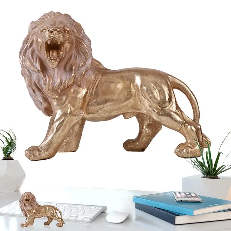 

African Lion Sculpture Handmade Resin Lion Miniatures Figurines Desk Decorations Vintage Brass Tiger Rabbit Dragon Lion Snake