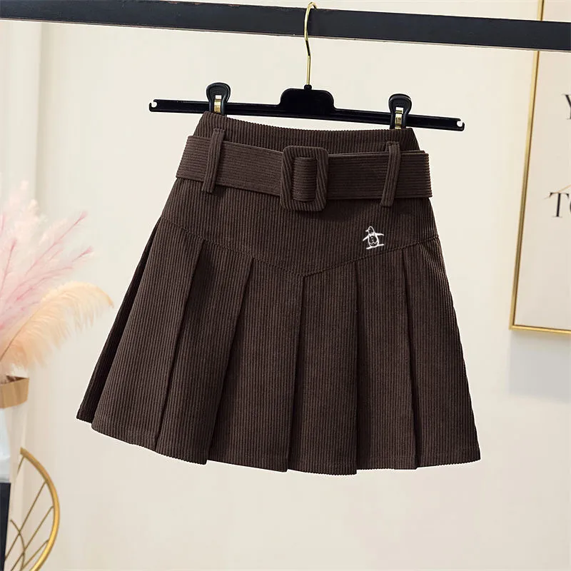 Spring Autumn Golf Wear Women 2025 New Korean Golf Skirt High Waist Skirt Pants Corduroy A-line Pleated Skirt Women Golf Clothes