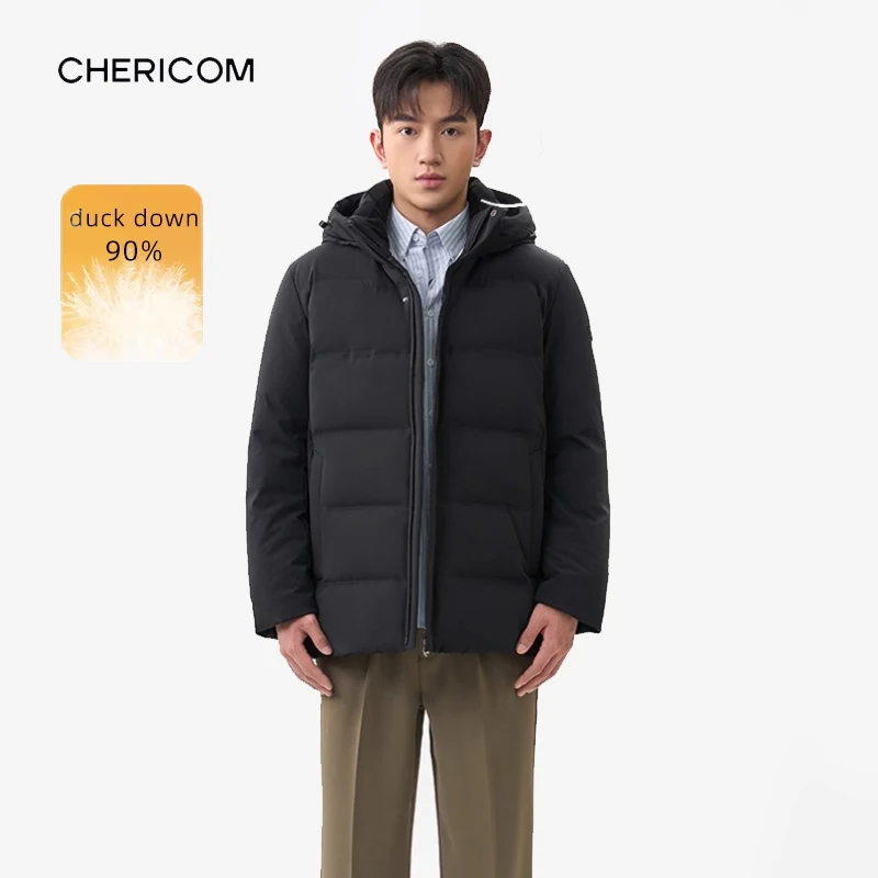 Chericom مقنعين أسفل سترة الوقوف طوق جيوب مائلة يندبروف الأصفاد معاطف الشتاء الرجال خفيفة الوزن وسادات مبطنة Y309682Y