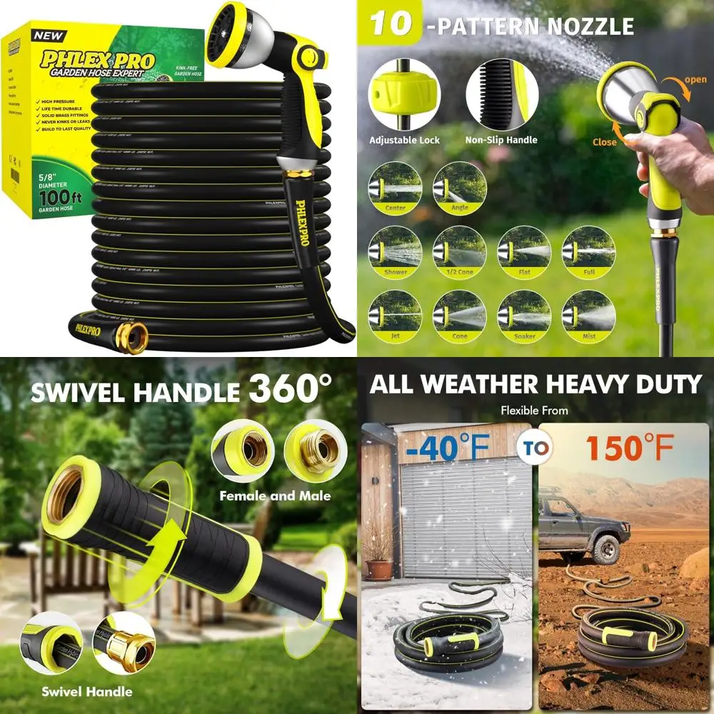 

Сверхмощный резиновый садовый шланг длиной 100 футов 5/8 с насадкой-распылителем с 10 узорами — гибридный для прочного использования на открытом воздухе