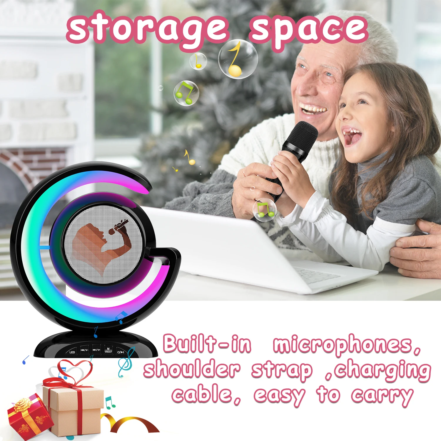 Wireless Bluetooth Karaoke Microphone for Kids 2 Wilreless Microphones Led Lights for Home Party Birthday Kids Gifts