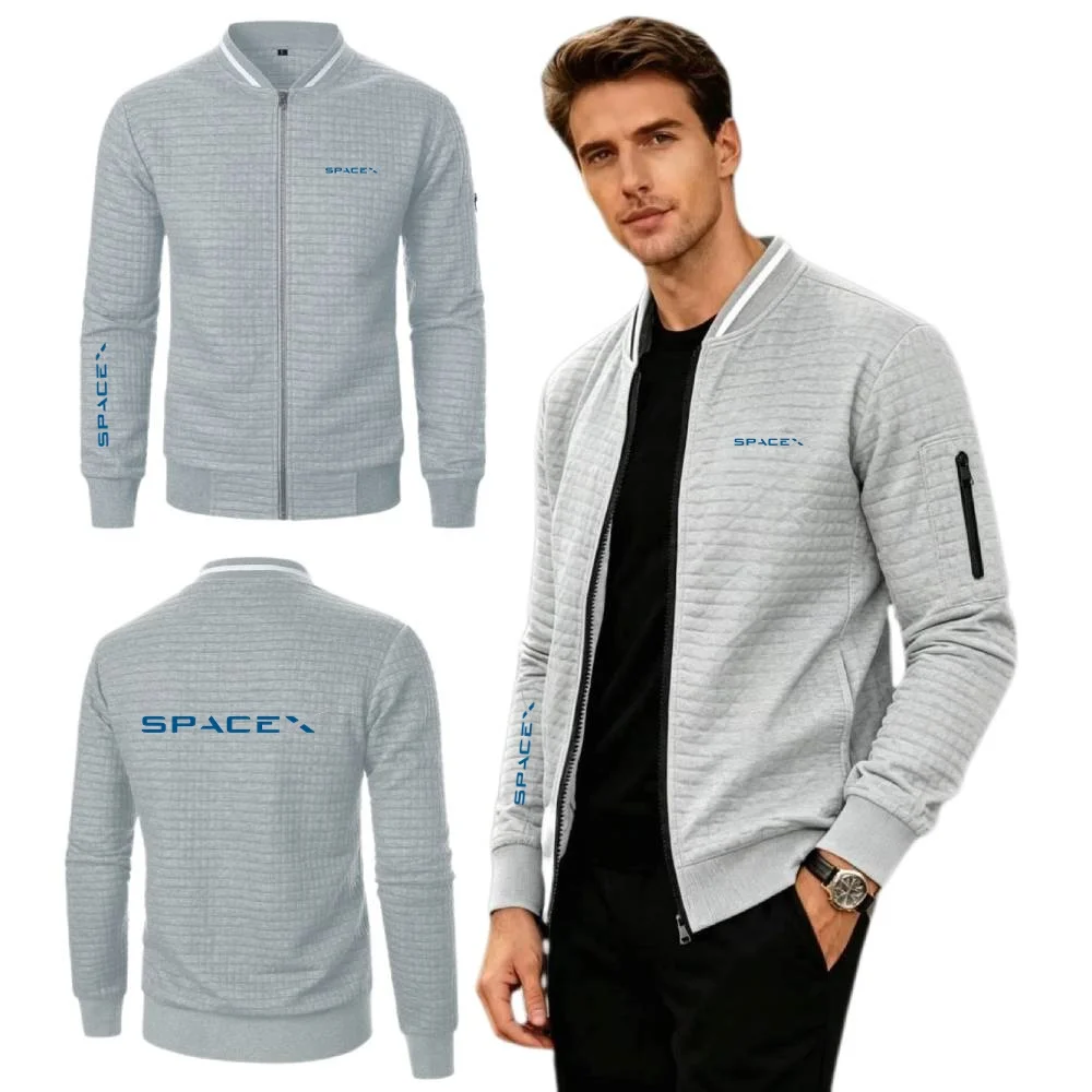 SpaceX Rocket Jacket Daily Leisure Fishing Fitness Mens Sweatshirt Simplicity Baseball Collar Waffle Coat Retro Youth Streetwear