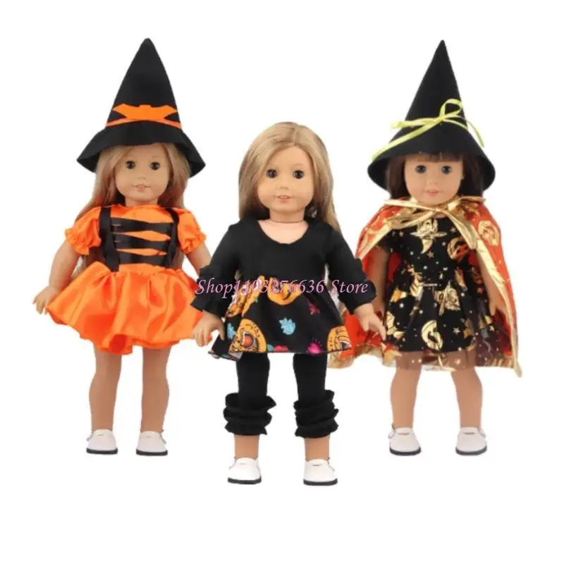 R6FD Cosplay Wizard Overall For 18 Inch Girl Dolls Outfit Dress Realistic Clothes Decorative Dress Wear