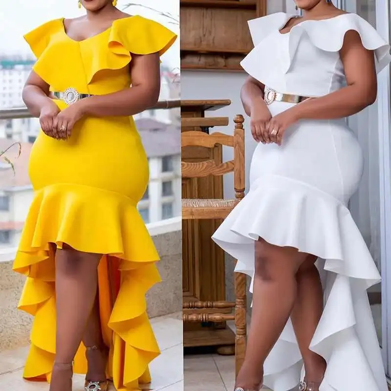 

Party Dresses 2024 New Solid Color Loose Style Evening Dress Slimming Long Dress High Waist Ruffled Hem Maxi Dress Without Belt