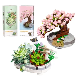 Mini bloques de construcción ramo de flores de cerezo suculentas modelo en maceta decoración DIY ensamblado bloque de flores regalo de juguete para niños