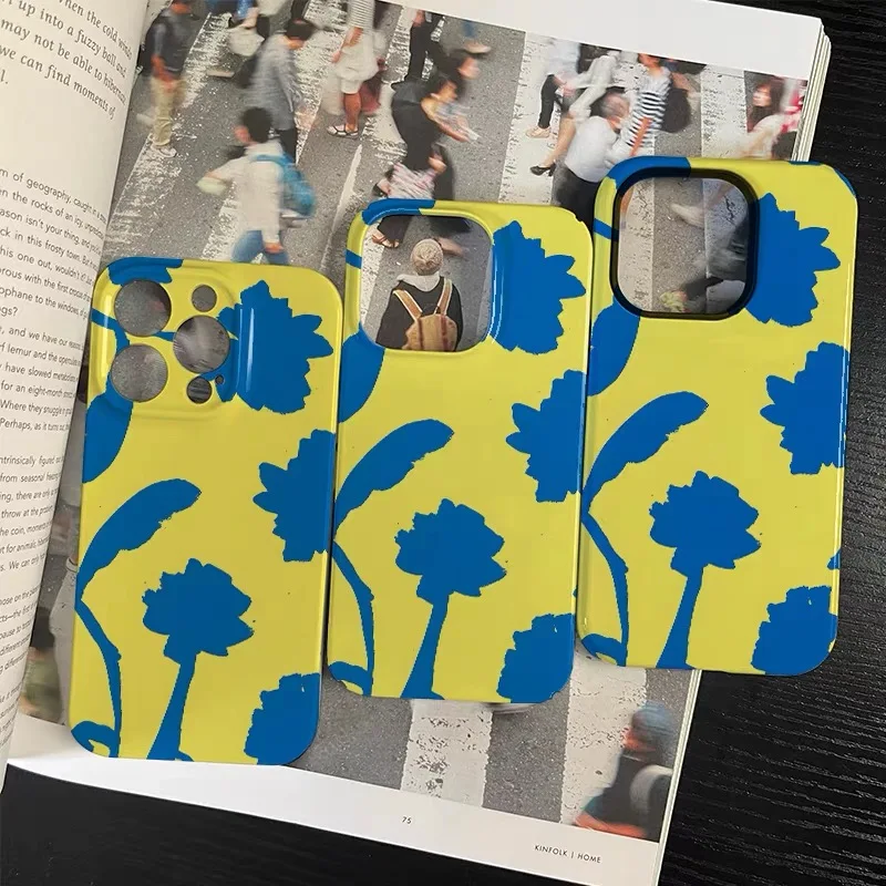 حافظة لهاتف آيفون 17Air 16E 15 PROMAX 14 15 16Plus 13 12 MINI 11 XR غطاء هاتف أكريليك أصفر أزرق متباين #4