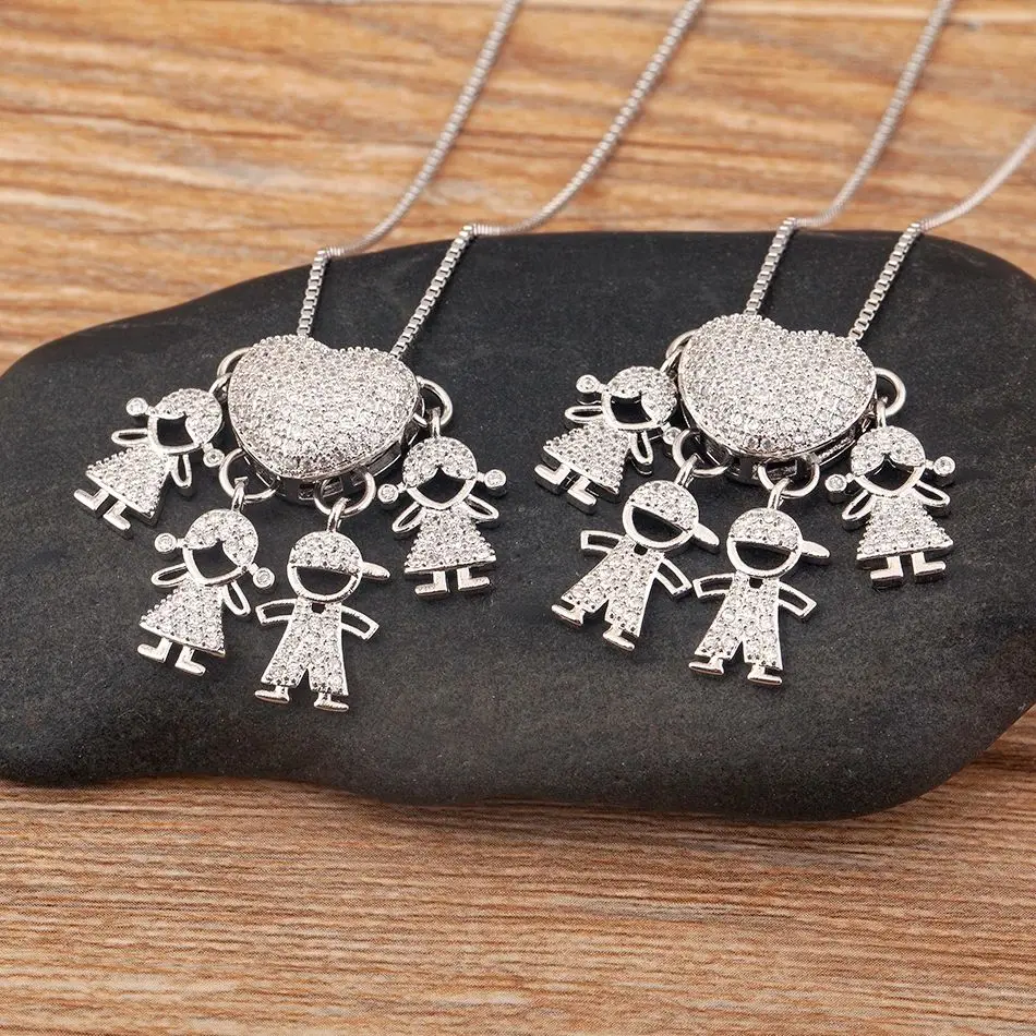 AIBEF Trendy Boy/Girl Pendant Necklaces Women Fashion Charm Cute Chain Choker Heart Family Jewelry Son/Daughter Birthday Gifts
