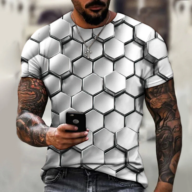 Fashion Geometric Abstract 3D Printed T Shirts Men's Summer 2023 Top Tees Short Sleeve T-shirt Graphics Male Clothing Streetwear