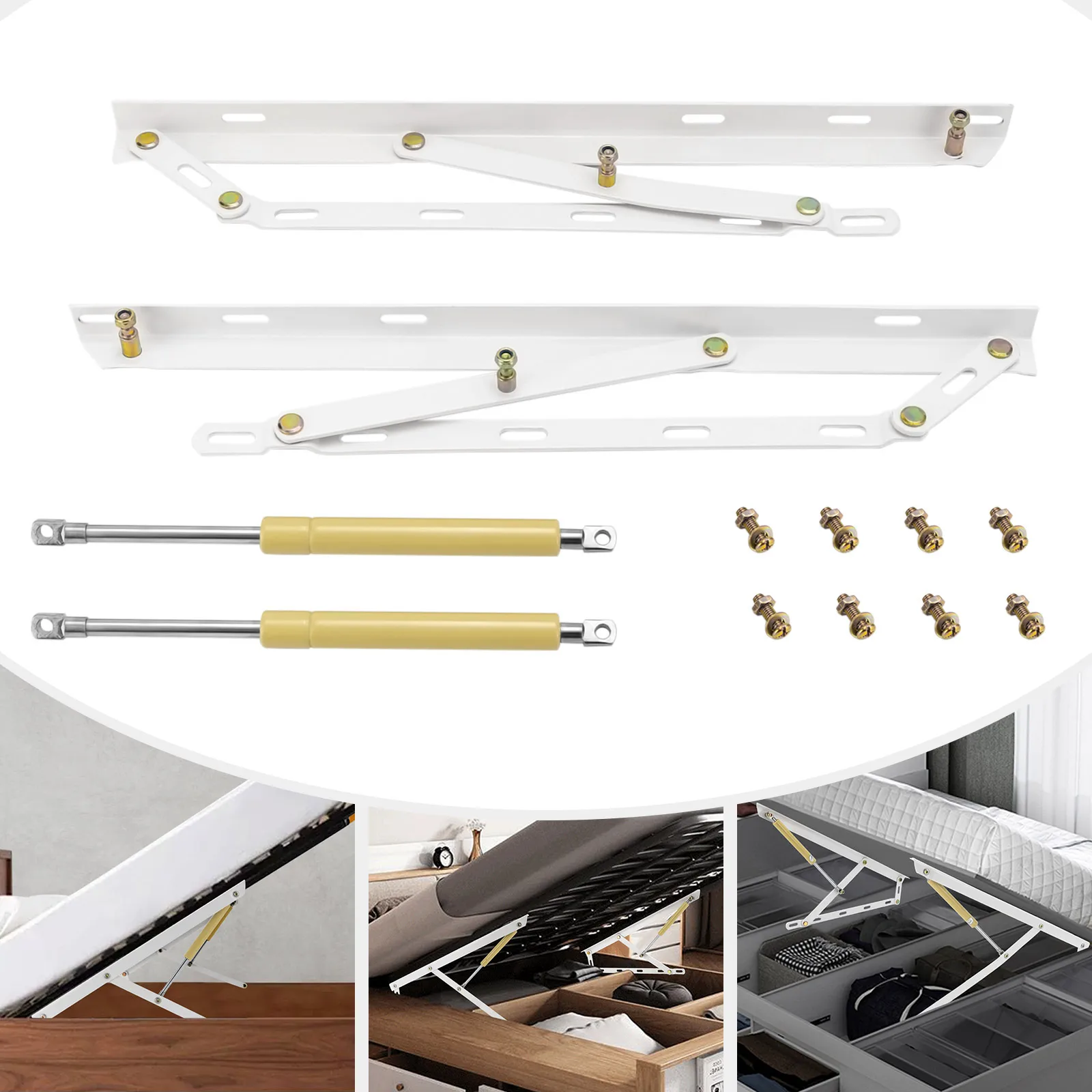 Bed Lift Mechanism, Heavy-Duty, 44 lbs Load Capacity, Sturdy Iron & Steel Design with Pneumatic Lever for Easy Bed Lifting &