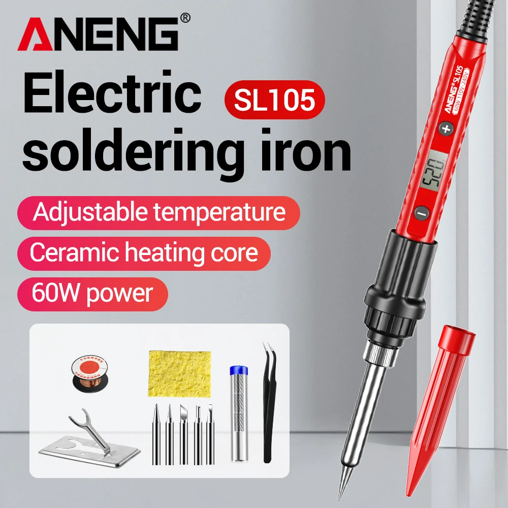 

Электрический паяльник ANENG с ЖК-дисплеем, регулируемой температурой, 60 Вт, портативный набор SL105, инструменты для ремонта и пайки, для электриков