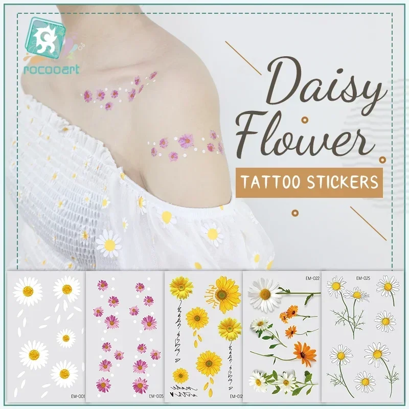  Daisy Tattoo Sticker For Women Colorful Flora Fake Taty Girls Body Art Waterproof Temporary Tattoos Female Chest Tatoo