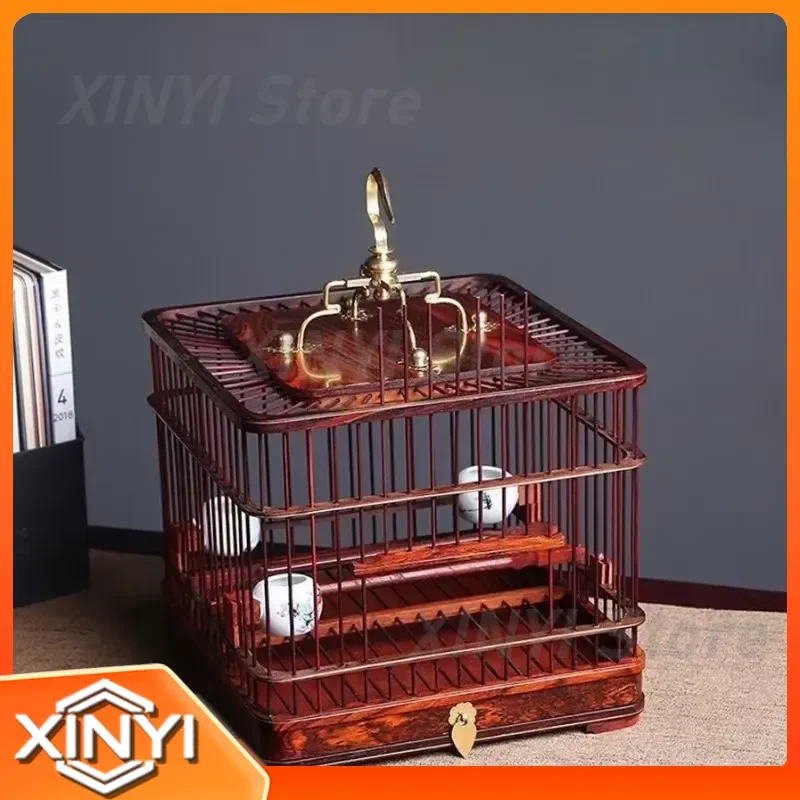 for Big Red Rosewood High Grade Square Mahogany Bird Cage Red Shellfish Embroidered Eye Square Cage Drawer Set