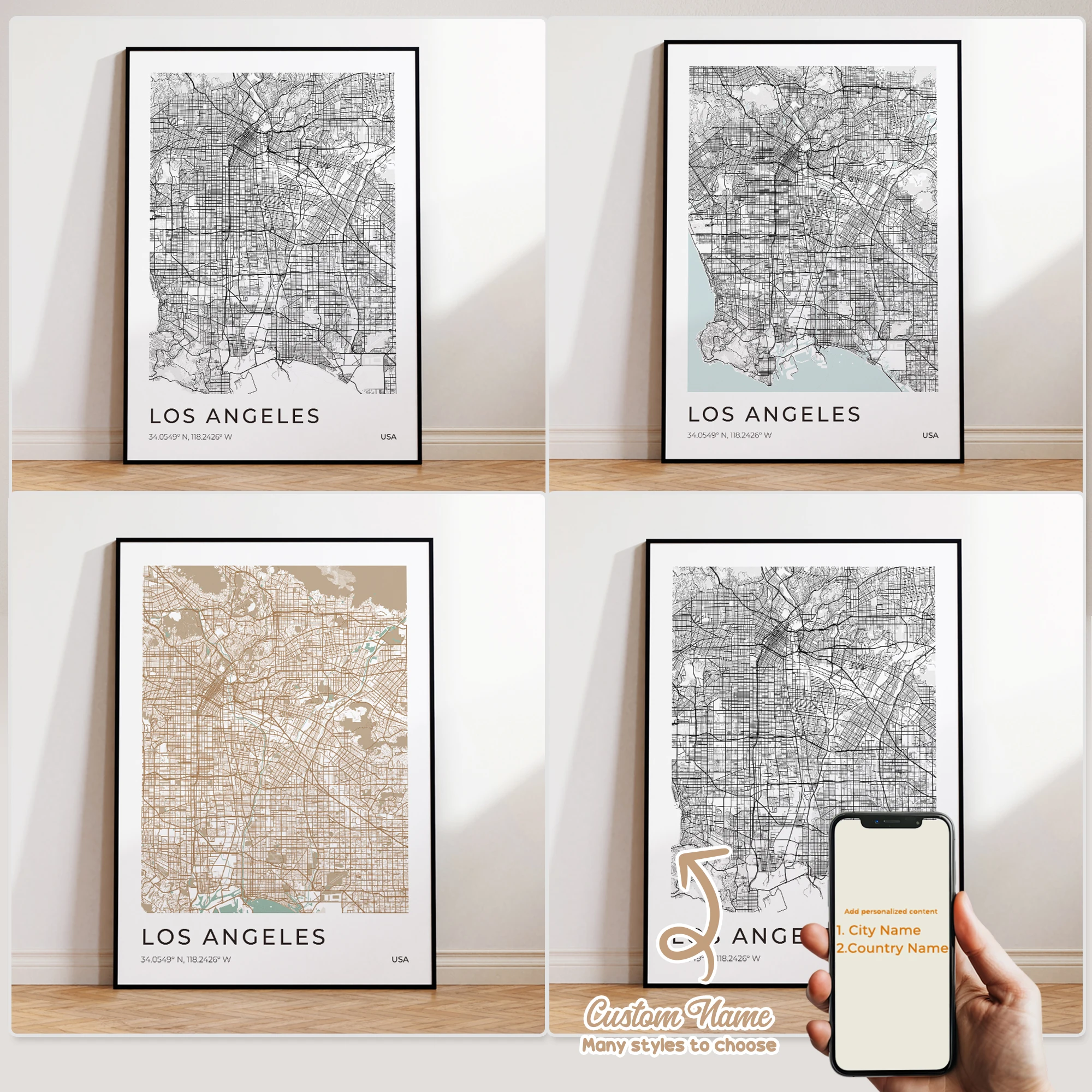 Moderne benutzerdefinierte personalisierte Farbe Stadtplan Wandkunst Leinwand Poster Drucke Gemälde Bild für Wohnzimmer Home Decor