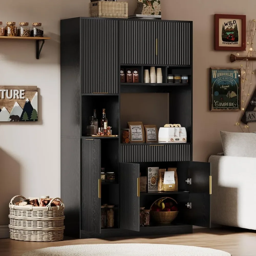 

71” Kitchen Pantry Storage Cabinet with Microwave Stand, Freestanding Kitchen Hutch Cabinet with Drawer, Modern Food Pantry with