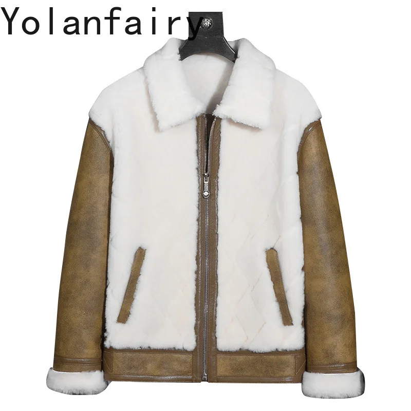 YOLANFAIRY-abrigo de piel de oveja auténtica para hombre, ropa de lujo, chaquetas gruesas de invierno, abrigos de lana 2024