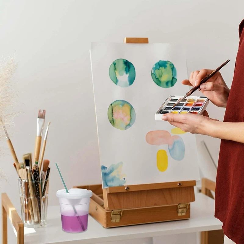 ABKJ-12 Packs Paint Cups With Lids For Kids No Spill Learning Color Cups Reusable Paint Containers With Lids For Young Artist