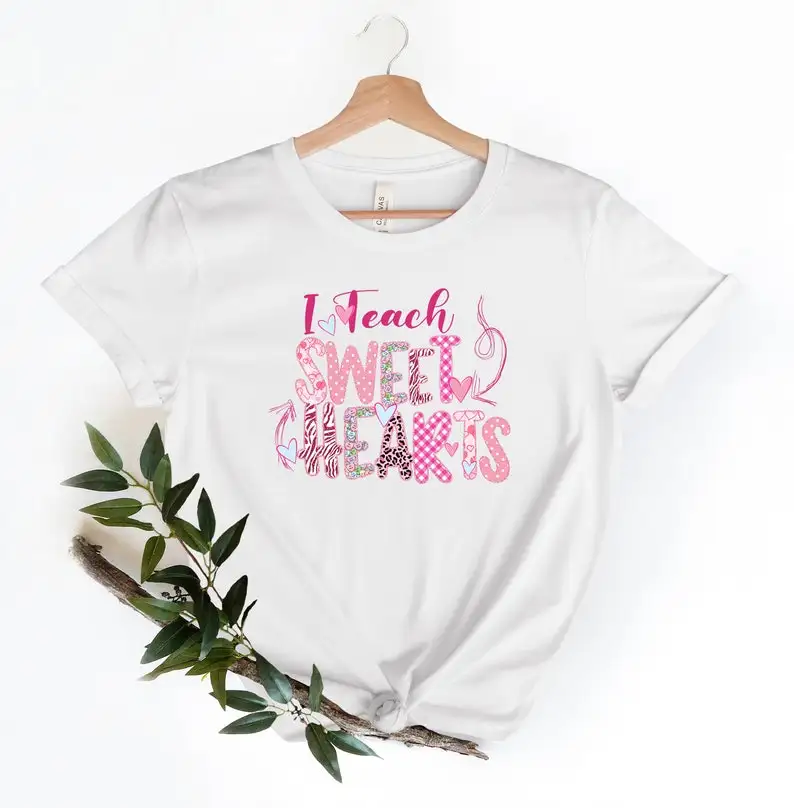 I Teach Sweet Hearts Shirt Teacher Gift Valentines Days Gift for Teacher Short Sleeve Top Tees O Neck 100%Cotton Streetwear goth