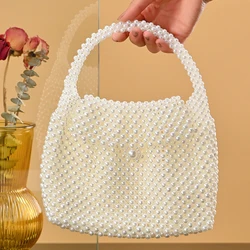 Bolso de mano de lujo con cuentas de cristal para mujer, bolsa de noche nupcial, hecho a mano, con perlas, para fiesta y boda