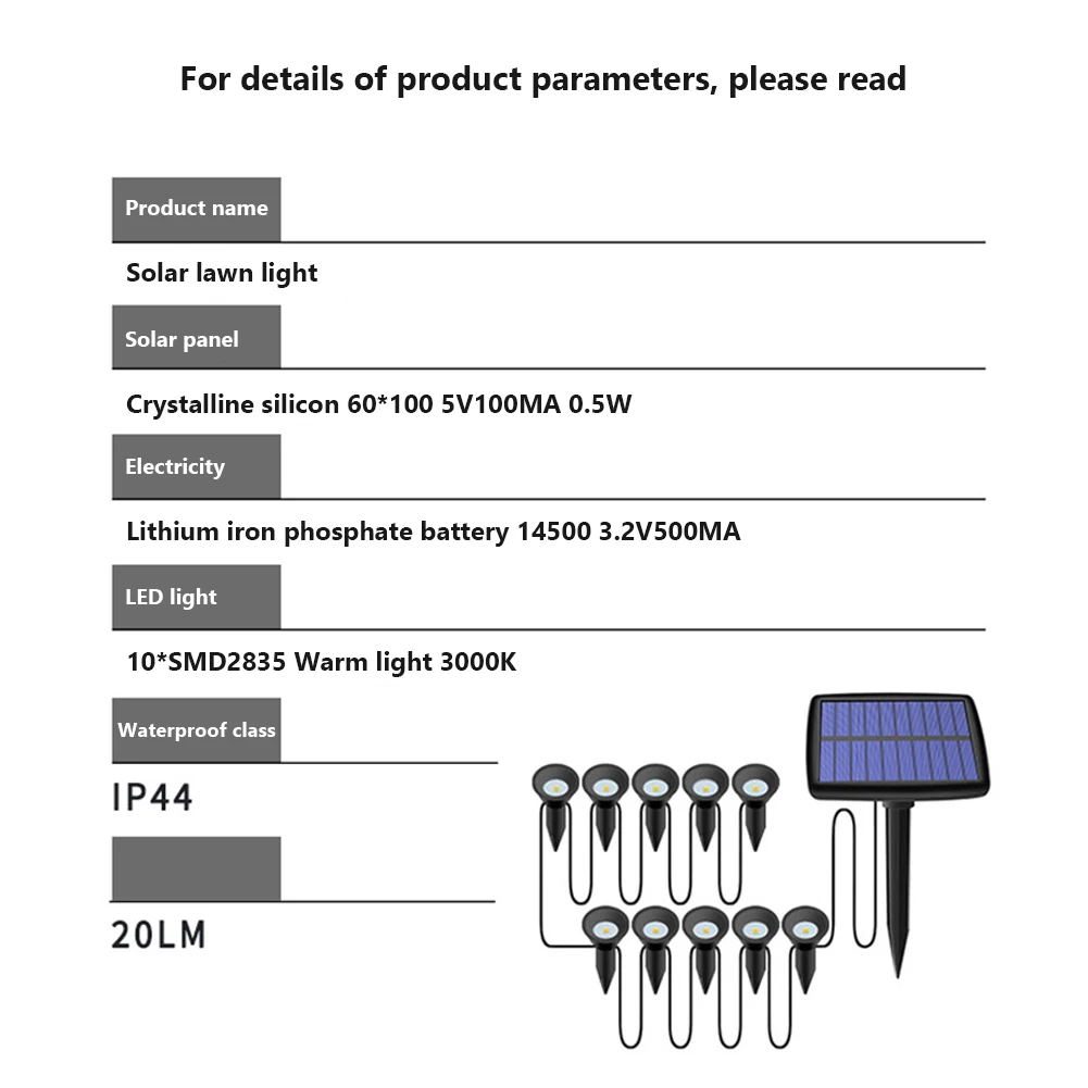 Luces solares para exteriores, 10 LED, 3000K, focos de paisaje, encendido/apagado automático, lámparas de jardín impermeables IP44 para entrada y porche