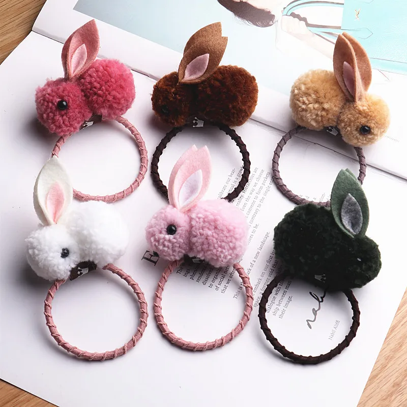 Women Cute Rabbit Shape Faux Fur Elastic Hair Bands Girls Hair Tie Ponytail Winter Hair Ornament Rubber Bands Hair Accessories