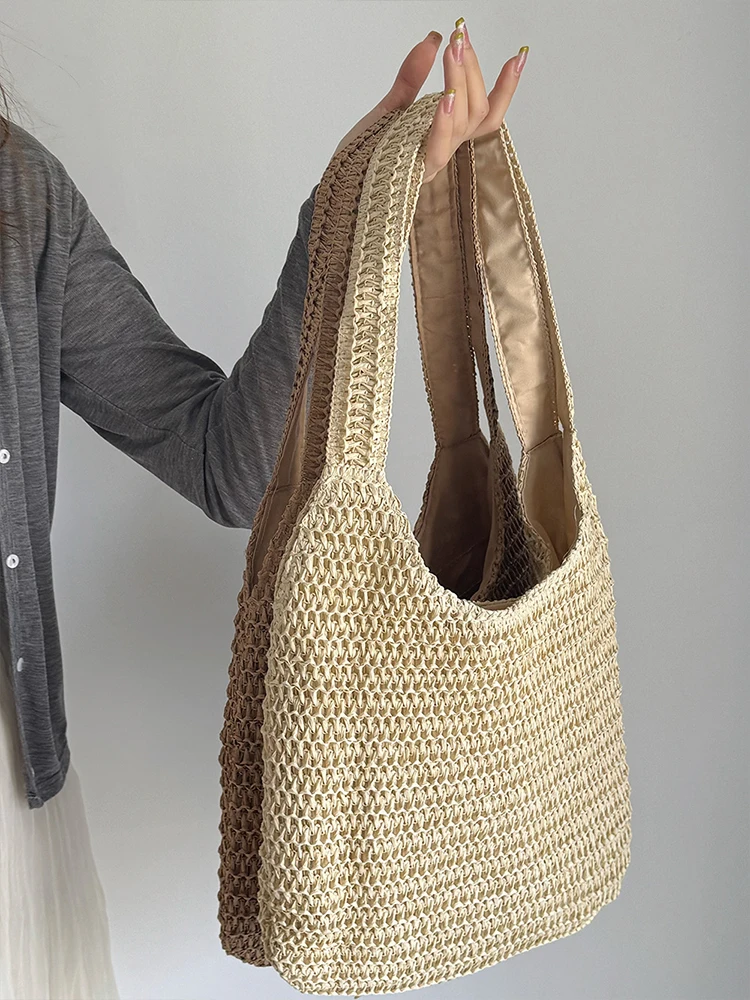 Fashion Rattan Women Shoulder Bags Woven Female Handbags Large Capacity Summer Beach Straw Bags Casual Tote Purses