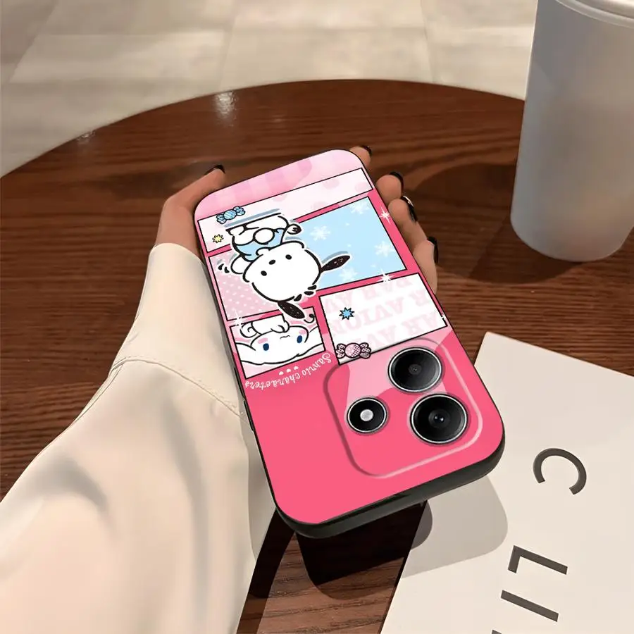 سانريو كارتون Pochacco حافظة لهاتف شاومي ريدمي نوت 9 10 11 12 برو 11s 13 14 Pro Plus 9S 12s 10S 7 8 غطاء هاتف ناعم أسود